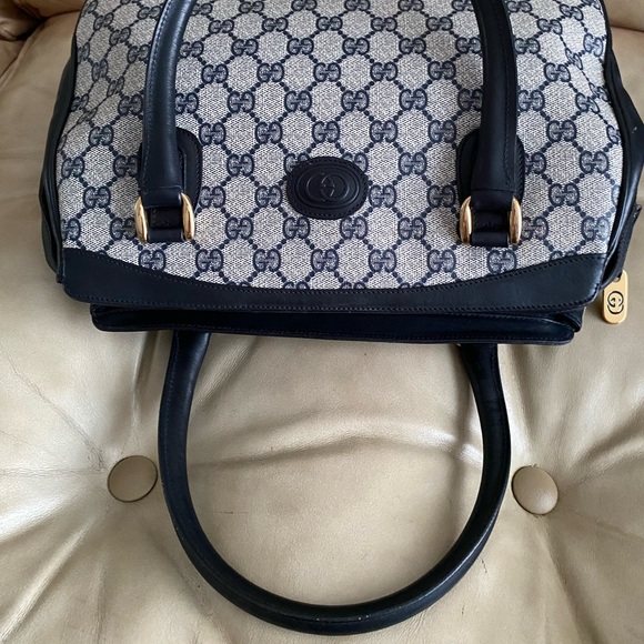 Vintage Gucci COA Bag GG Satchel & Kisslock Coin Wallet Navy PVC Leather - Picture 8 of 15